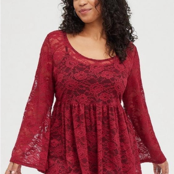 TORRID | Babydoll Stretch Lace Scoop Neck Long Sleeve Top | Size 1 / 1x - Picture 2 of 7